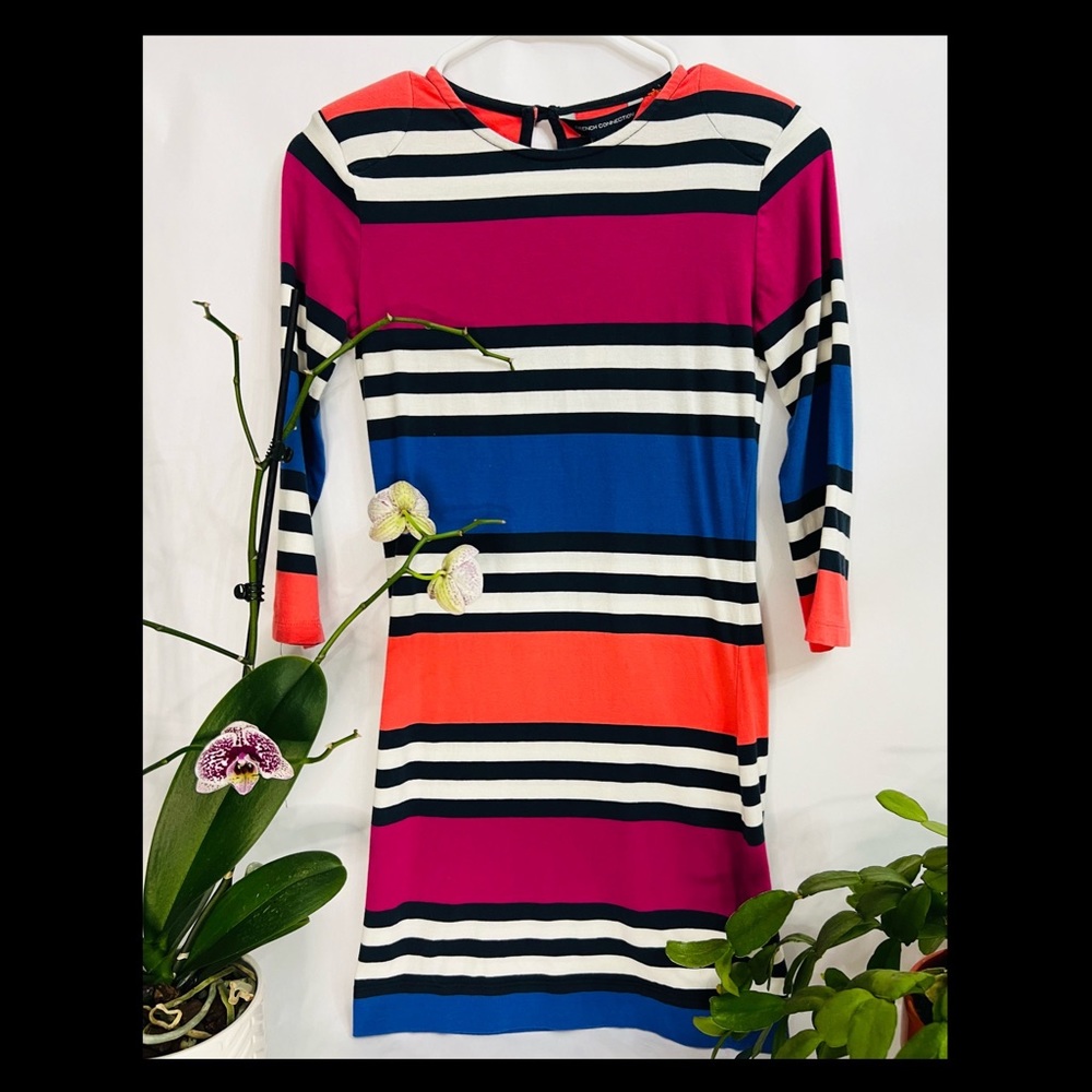 French Connection Mini Dress • Color Block/Striped • Keyhole Back • Sz 4 US